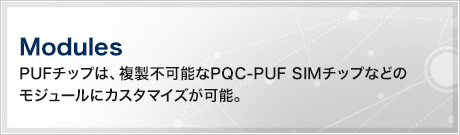 Modules（PUFチップは、複製不可能なPQC-PUF SIMチップなどのモジュールにカスタマイズが可能。）